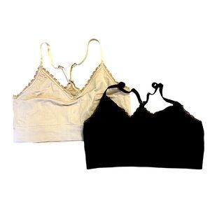 Two XL Pull On Bras in Black and Beige with Adjustable Mesh Backs